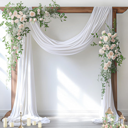 Socomi Wedding Arch Draping Fabric 2 Panels 29" x 19Ft White Sheer Chiffon Curtain Drapes 6 Yards for Wedding Ceremony Birthday Party Decoration