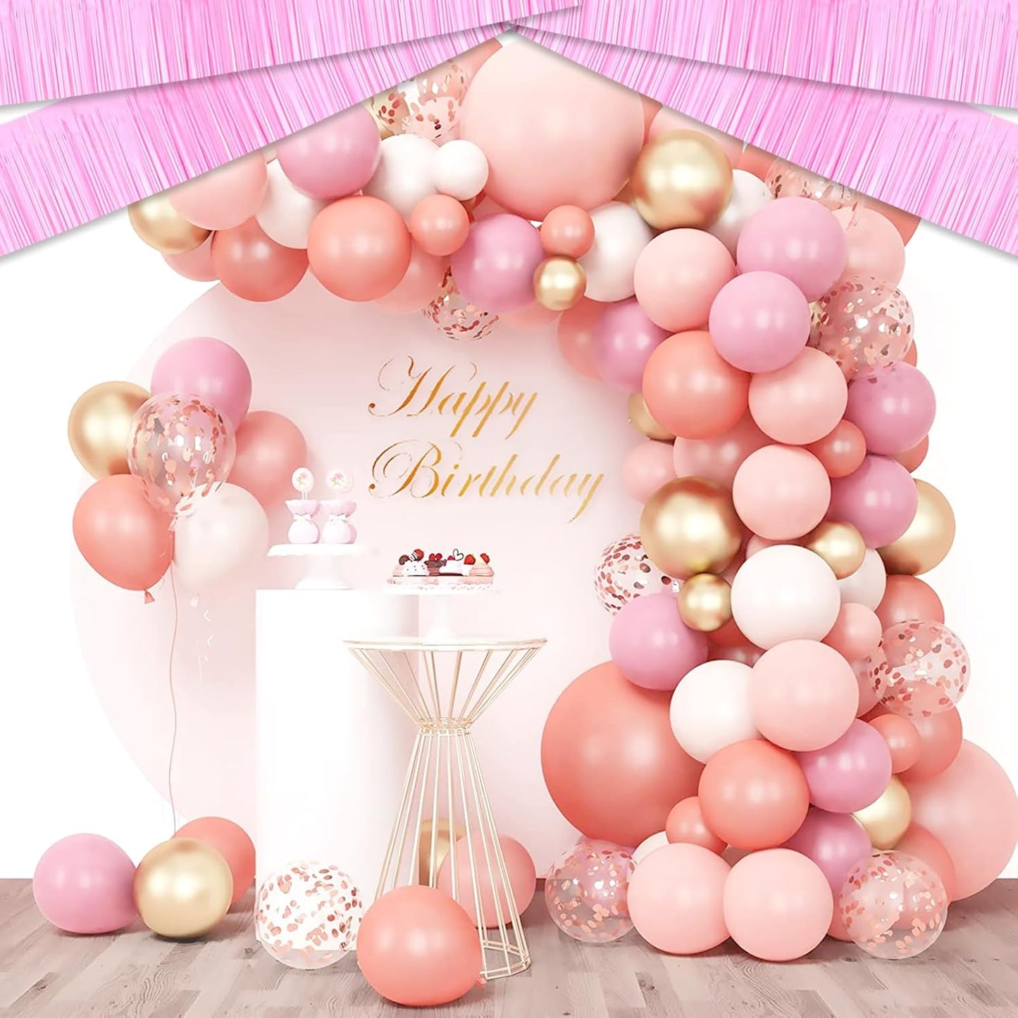 6 Pack 10 Feet Macaron Pink Foil Fringe Garland Metallic Tinsel Streamers Banner Wall Hanging Curtain Backdrop for Parade Floats, Birthday, Graduate, Mother's Day, Wedding Party Decoration