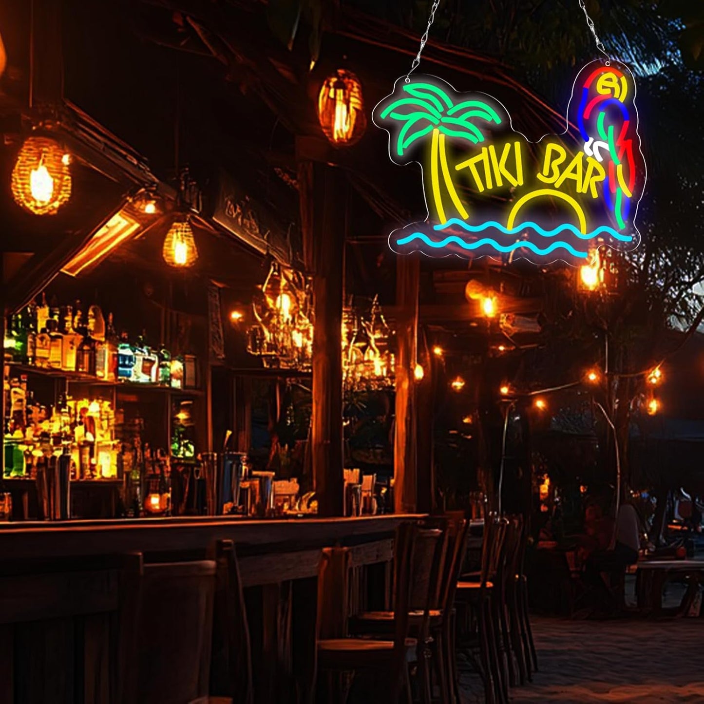 LED Neon Tiki Bar Signs Dimmable Beach Theme Wall Decor Hawaii Pool Bar Party Gift for Boys Girls-16 x 12.2 IN-USB Powered-Acrylic