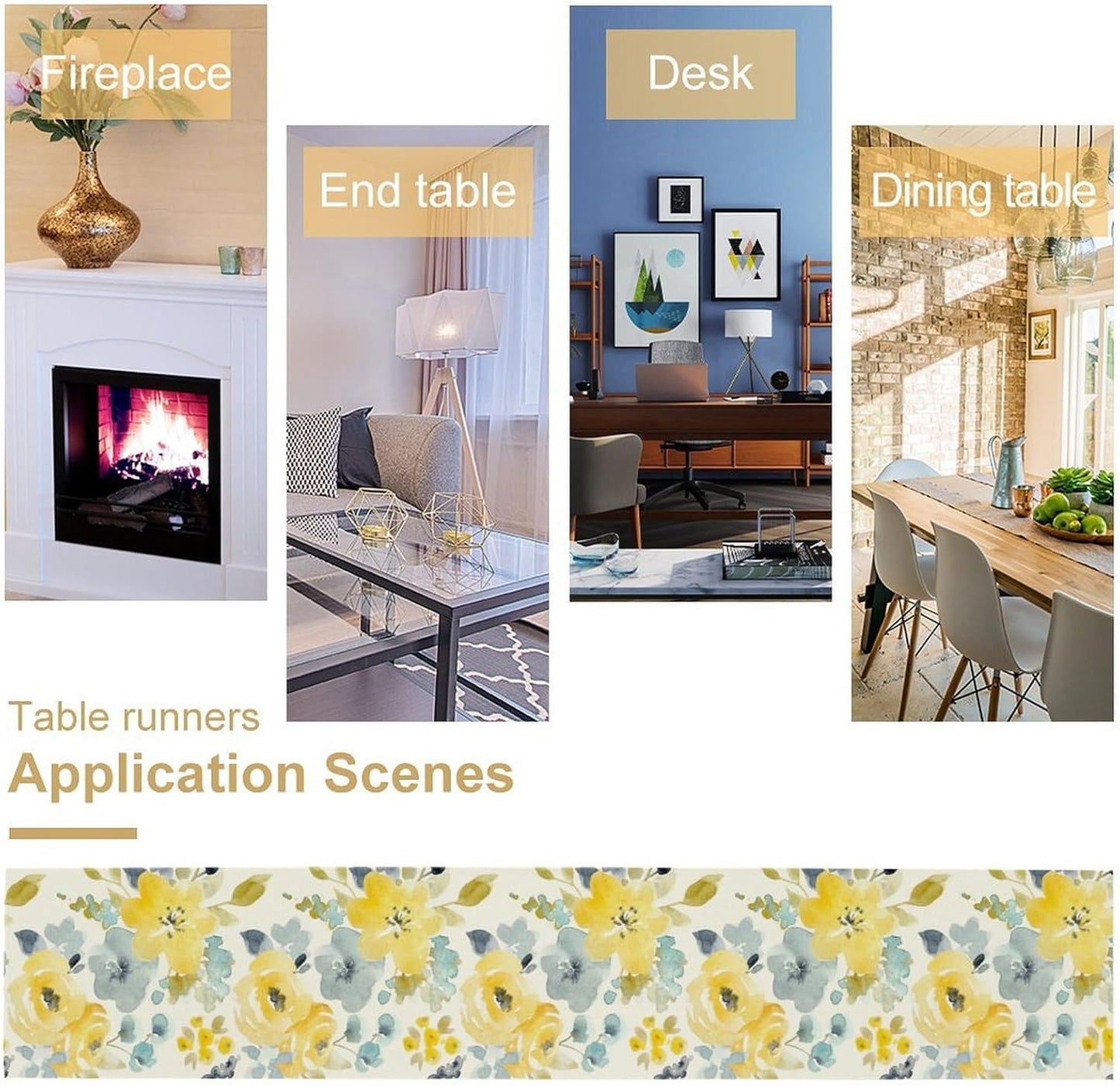 Watercolor Floral Table Runner, Seasonal Summer Yellow Flower Print Kitchen Dinning Table Runner for Indoor Outdoor Home Wedding Party Holiday, 13x36 Inch