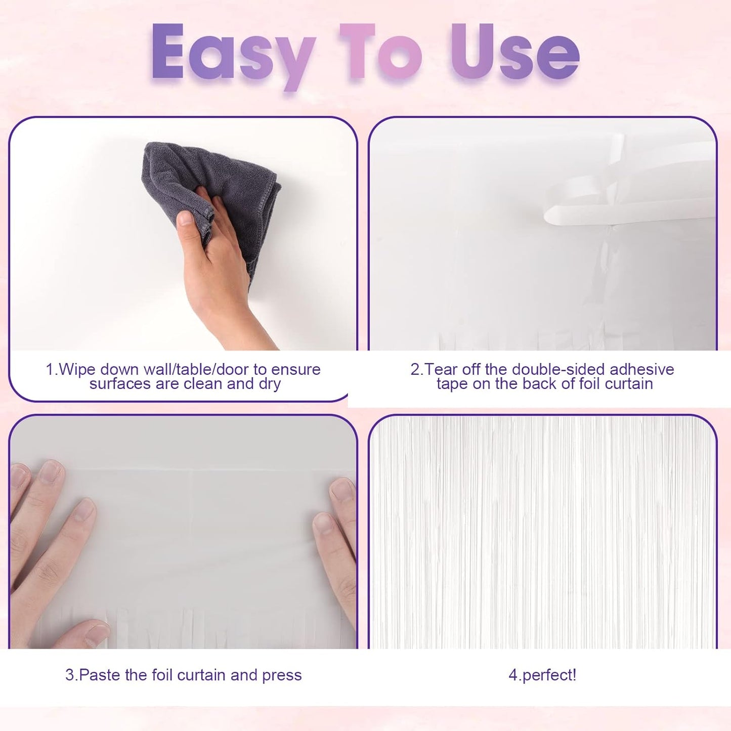 4 Pack White Foil Fringe Backdrop Curtains, Tinsel Streamers Birthday Party Decorations, Fringe Backdrop for Graduation, Baby Shower, Gender Reveal, Disco Party