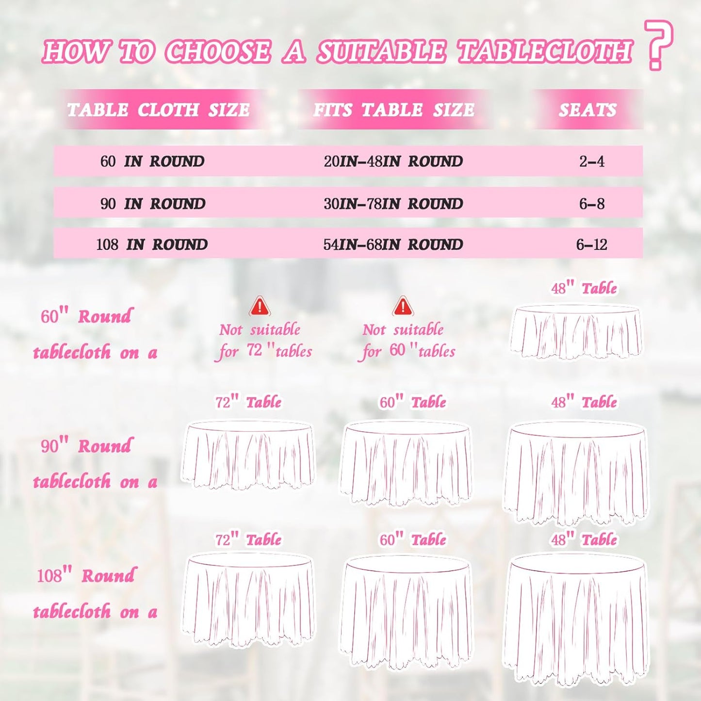 KKJIAF 1 Pack 108 Inch Round Table Cloth, Light Pink Overlay Round Satin Table Cover, Silky Satin Dining Tablecloths for Wedding Buffet Parties Banquet Decoration