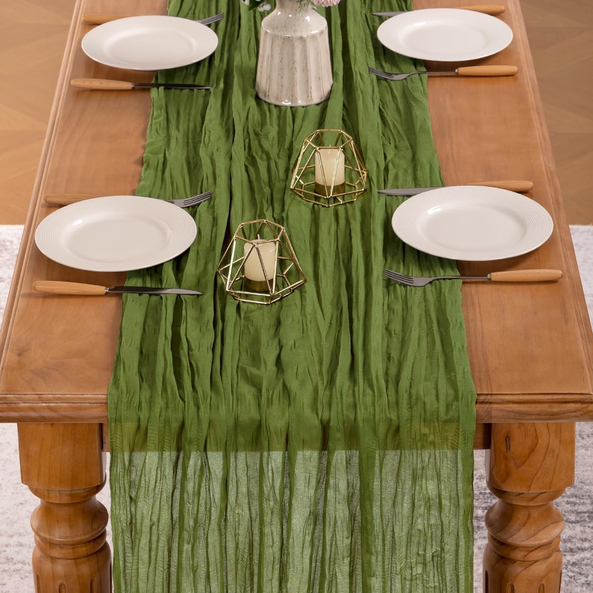 MLMW Fall Cheesecloth Table Runner Forest Green Boho Cheese Cloth Gauze 160 inch Rustic Sheer Table Runner 13.3ft for Wedding Party Baby Bridal Shower Birthday