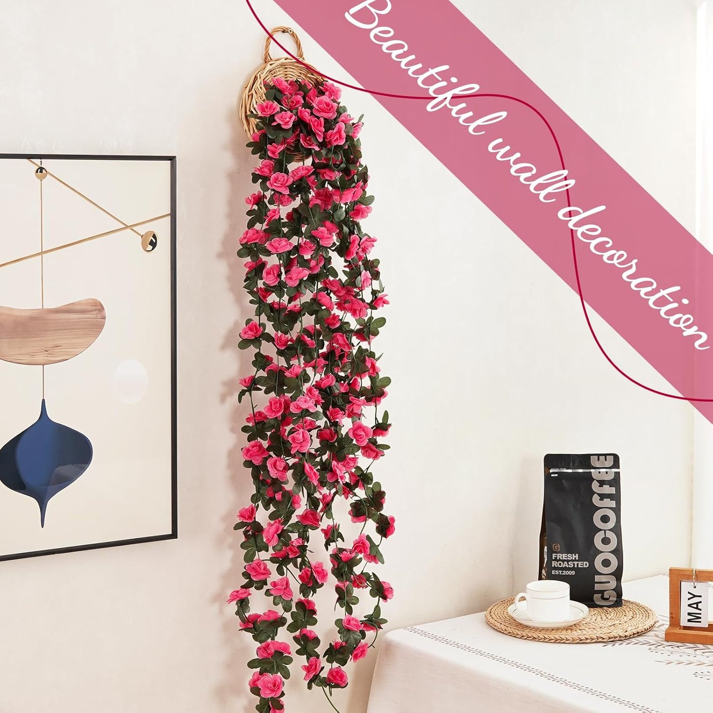 12 Pcs 99 Ft Flower Garland Rose Vines, Rose Garland for Decoration, Flower Vine for Room Table Birthday Wedding Party Garden Wall Decor