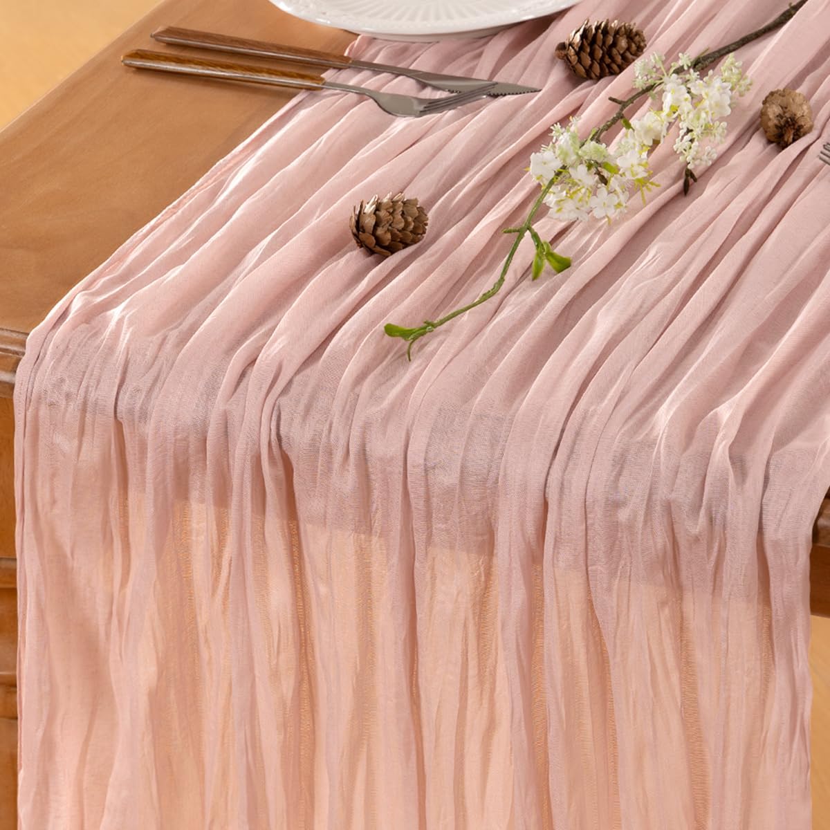 Dusty Pink Table Runner Cheesecloth Table Runner 14FT Farmhouse Table Runners 160 Inches Fall Table Decor Dining Room Centerpiece Wedding Boho Baby Shower Birthday
