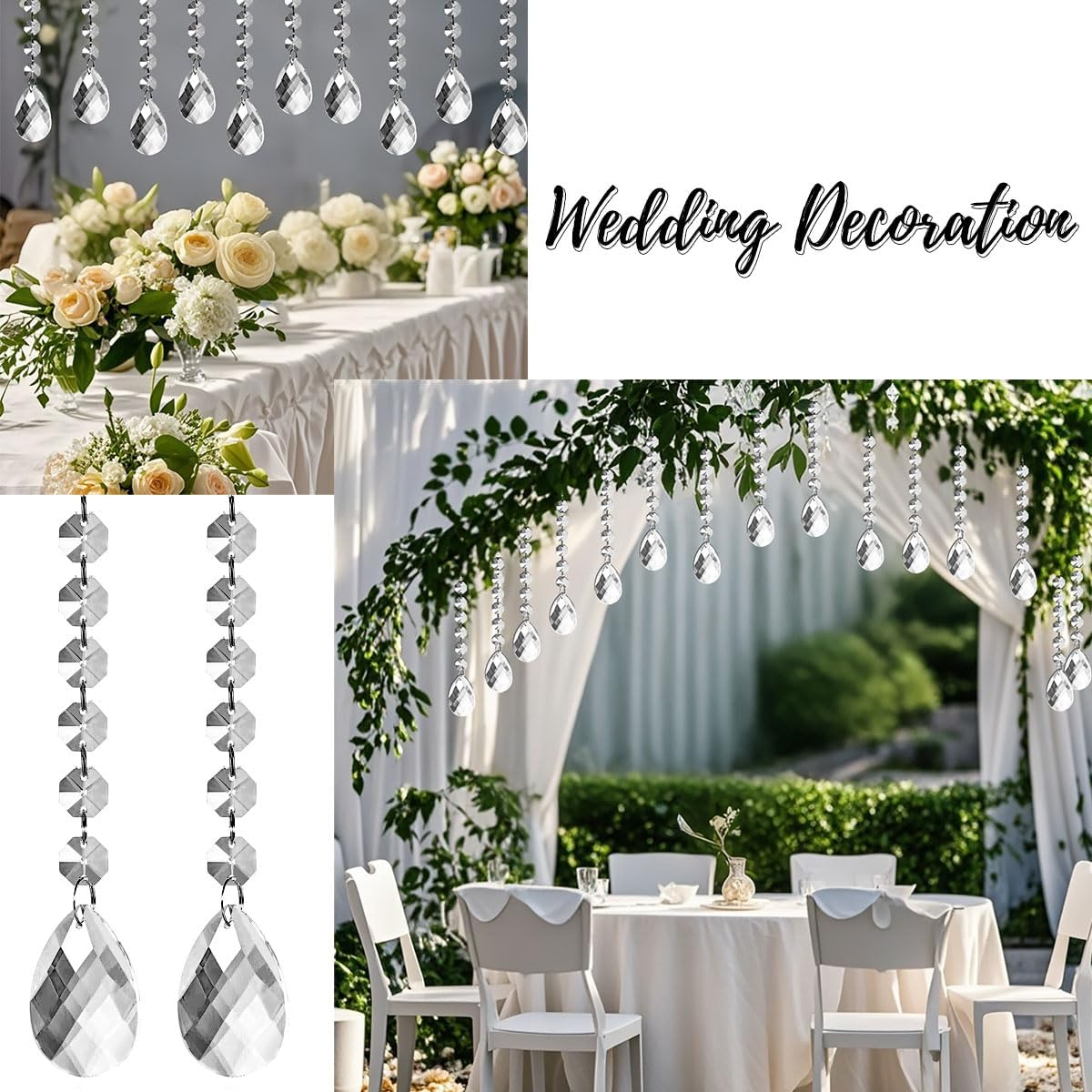 100 Pack Hanging Crystals - Clear Acrylic Prisms Pendant Ornaments for Christmas Tree, Centerpieces, Chandelier, Window & Home Decor, Ideal for Weddings, Parties Decorations (Teardrop)