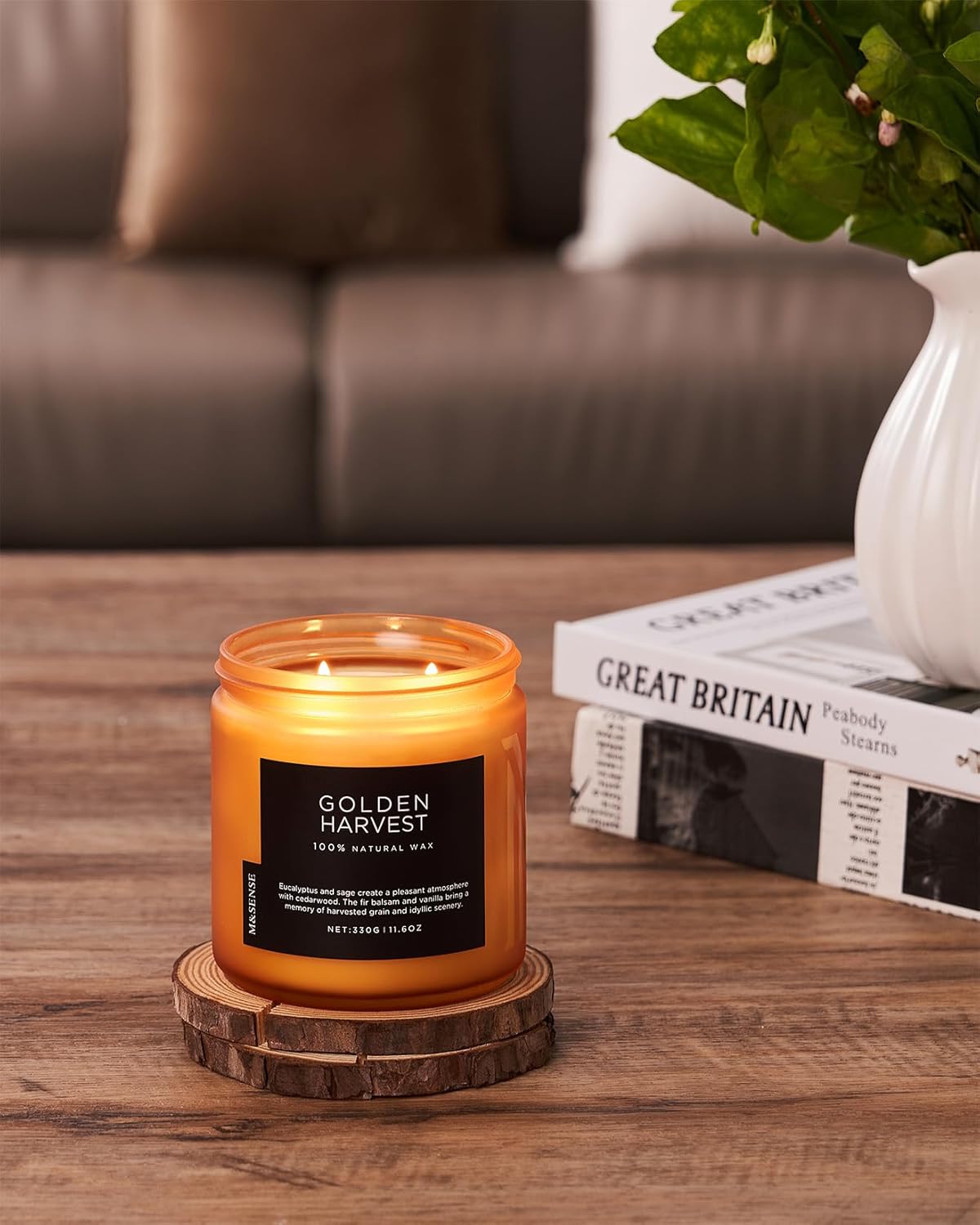 M&SENSE Fall Harvest Scented Candle, 11.6oz Natural Soy Wax 70 Hours Long Lasting Highly Scented 2 Cotton Wick Candle Gifts for Birthday Holiday, Decorative & Home