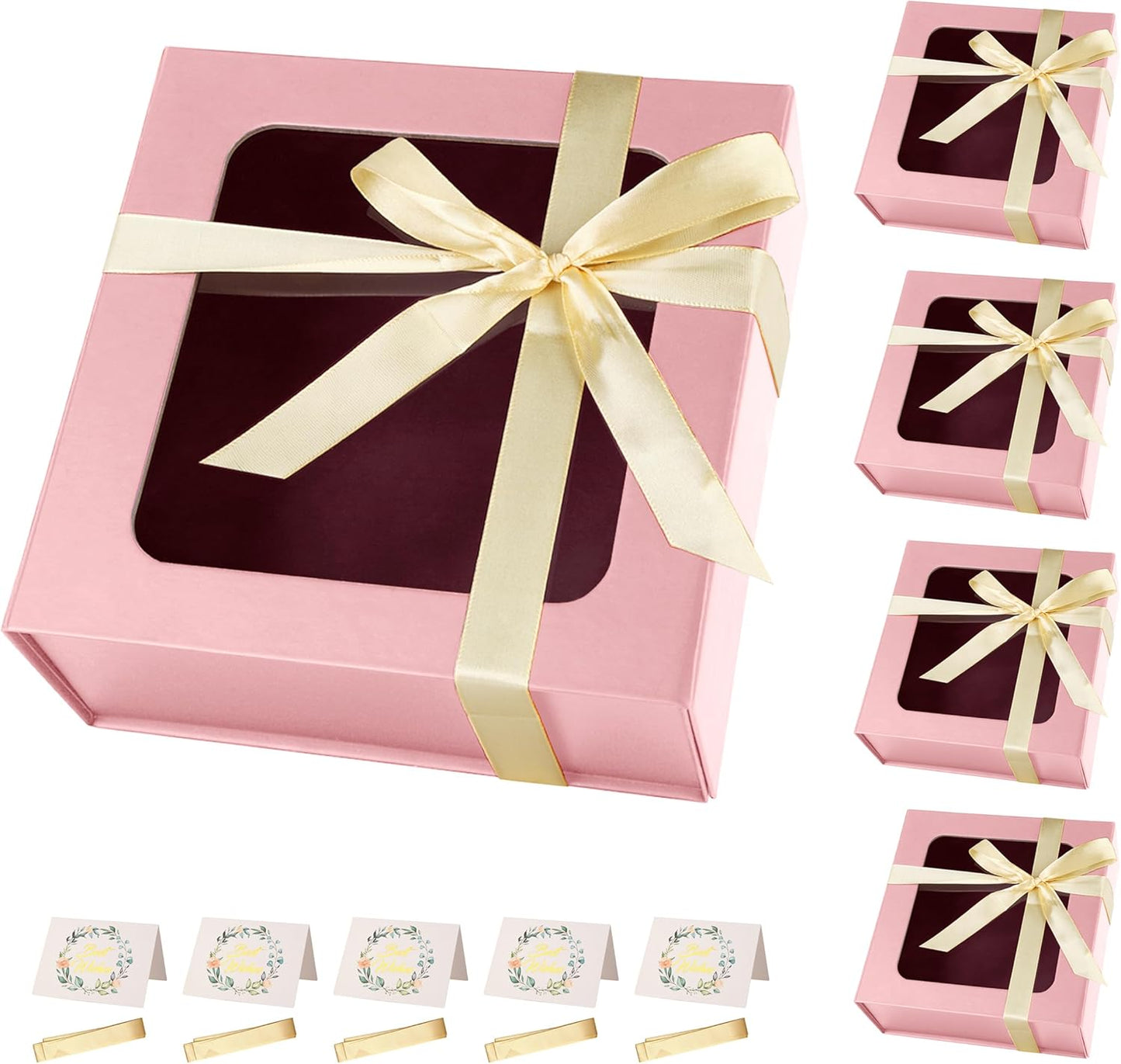 Pink Gift Boxes with Window,7.5"x7.5"x3.1" Bridesmaid Boxe for Gift Giving,Birthday Gift Box with Magnetic,Closure Lid Gift Boxes for Presents,Cute Boxe,Luxury for Gift Packaging,Gift Box for Wrapping Gifts
