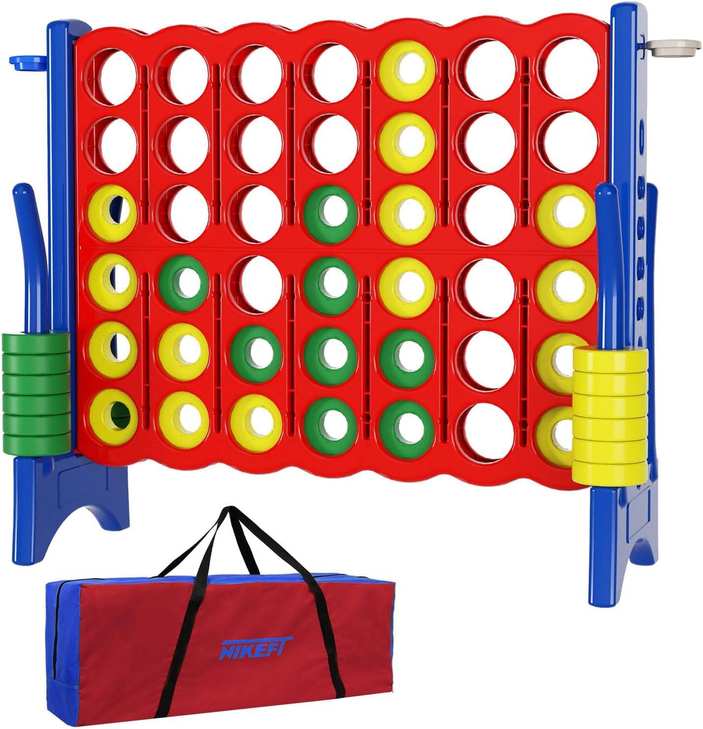 Jumbo 4 in a Row Game Set,4FT Giant Game Set with Carry Bag&42 Pieces Rings&Cup Holder,Indoor/Outdoor Yard Game for Kids & Adults-Fun Family&Party Game-Boosts Brain Power(Red&Blue)