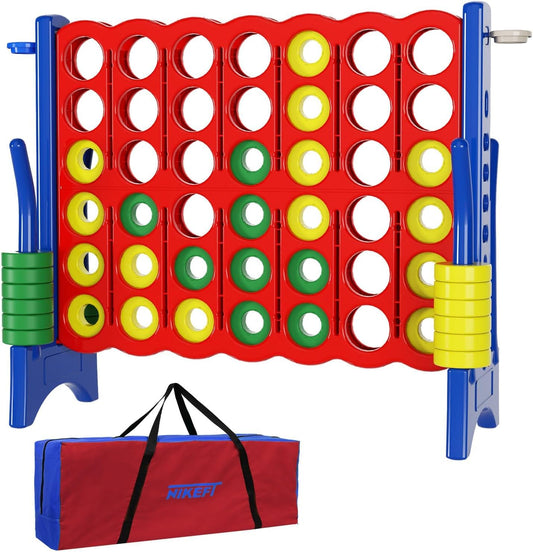 Jumbo 4 in a Row Game Set,4FT Giant Game Set with Carry Bag&42 Pieces Rings&Cup Holder,Indoor/Outdoor Yard Game for Kids & Adults-Fun Family&Party Game-Boosts Brain Power(Red&Blue)