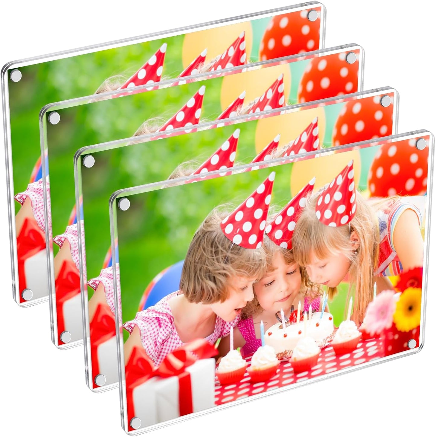 4 Pack 5×7 In Acrylic Fridge Magnetic Frame, Acrylic Photo Picture Frames, Double Sided Photo Refrigerator Magnet Picture Frame, Clear Picture Display Frame