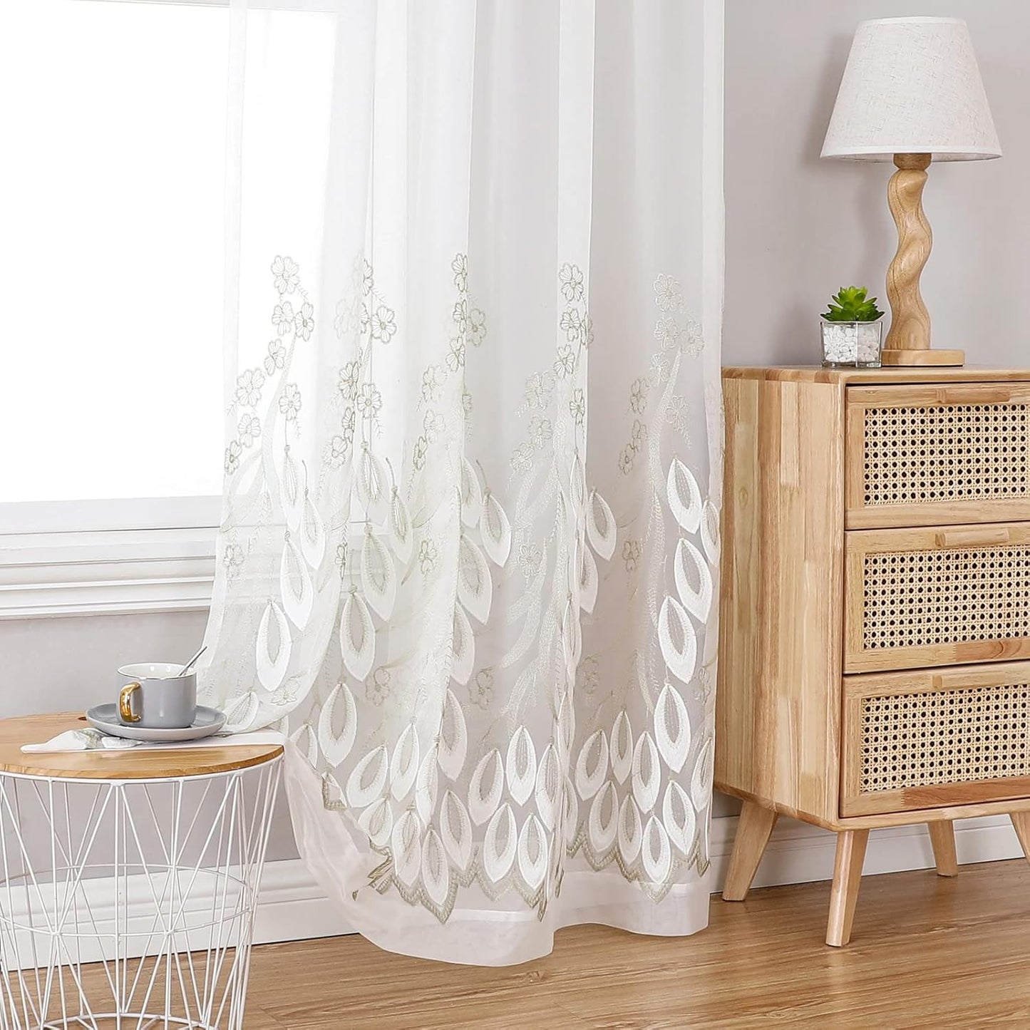 VISIONTEX White Sheer Voile Curtains, Decorative White Embossed Drip Rod Pocket Window Drapes for Home Kitchen, Living Room and Bedroom 54 x 63 Inch, Set of 2 Curtain Panels