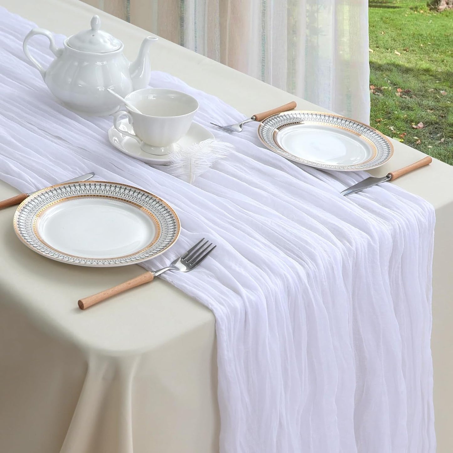 6 Pack White Cheesecloth Table Runner 10ft Boho Gauze Fabric Cheese Cloth Table Runner 35 x 120 Inch Rustic Sheer Runner for Romantic Wedding Decor Baby Shower Party Table Centerpiece Decoration