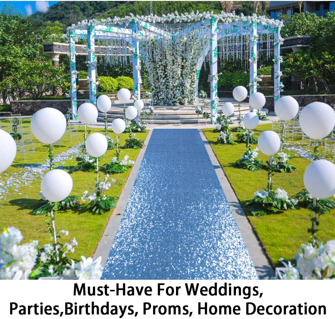ShinyBeauty Baby Blue Sequin Aisle Runner 4x15 Feet - Sparkling Wedding Aisle Carpet for Indoor Ceremonies, Bridal Showers, Receptions