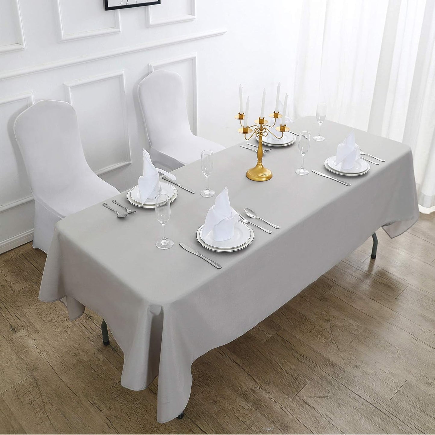 Rectangle Tablecloth 90x156 inch Washable Polyester Fabric Table Cloth for Wedding Party Dining Banquet Decoration（90x156, Silver）