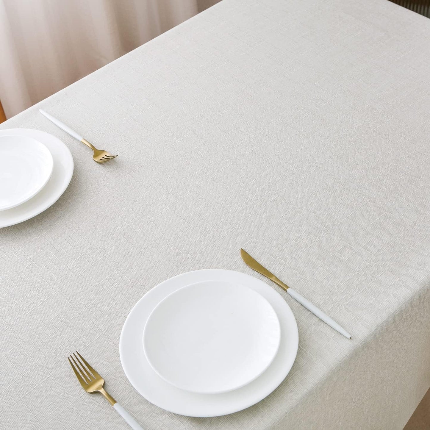 NLMUVW White Linen Table Cloth for Rectangle - Rustic Textured 6ft Tablecloth Water Resistant Farmhouse for Cafe Dining Card Kitchen, 54 x 96 Inch