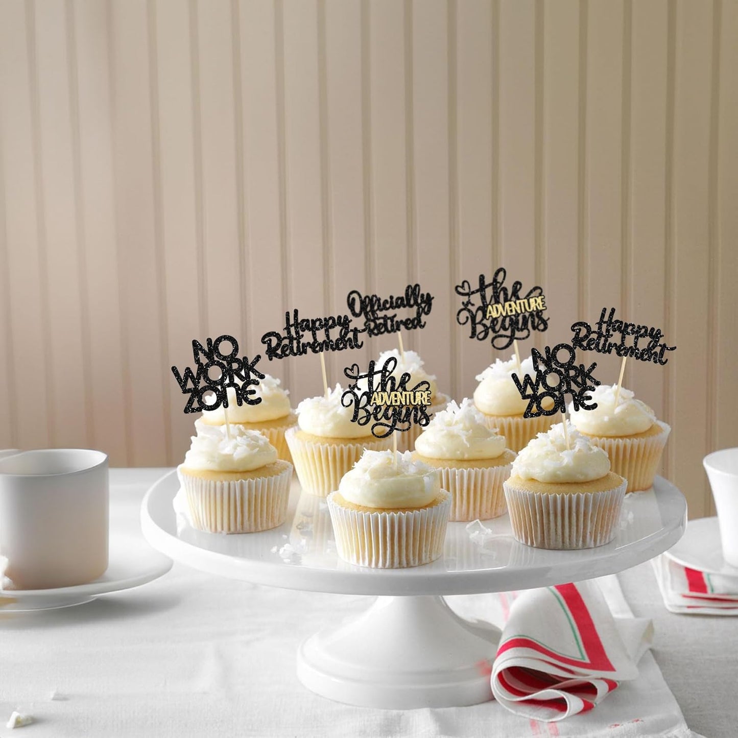 24Pcs Happy Retirement Cupcake Toppers Officially Retired No Work Zone Adventure Begins Cupcake Pick Decorations Retirement Theme Farewell Birthday Party Cake Decorations Supplies Black