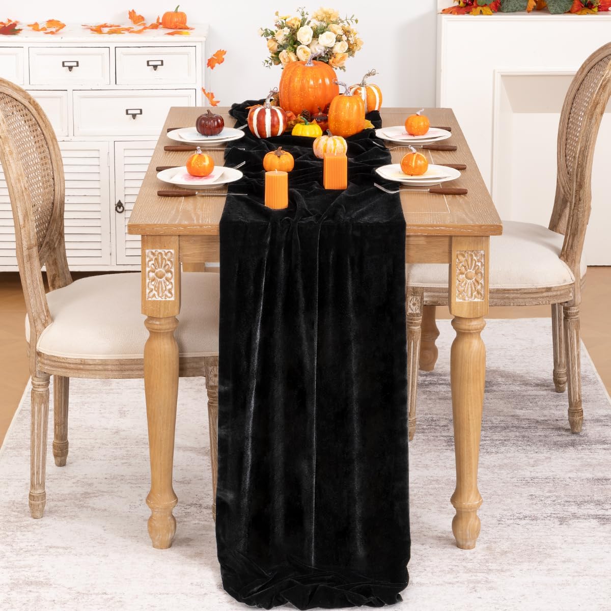 Black Velvet Table Runner Fall Halloween Black Table Runner 20 x 120 Inch Luxurious Elegant Velvet Fabric Thanksgiving Table Decorations for Christmas Dinner Wedding Bridal Baby Shower