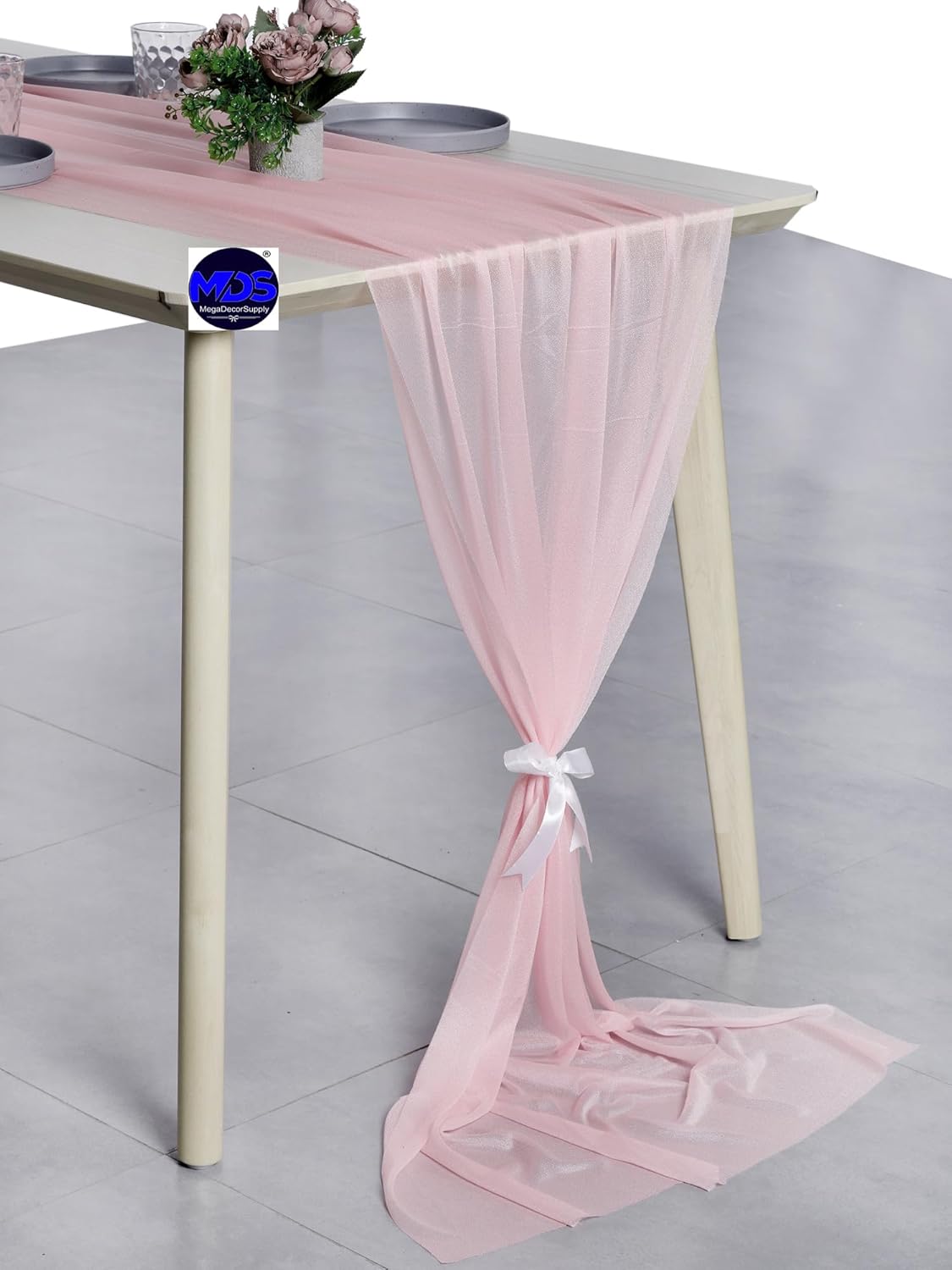 MDS Halloween Chiffon Table Runner - 25 Pack, 29 x 120 Inches, 10ft Each - Sheer Spooky Table Runners for Haunted House Parties, Trick-or-Treat Tables, Witchy Décor, Wedding & Events - Blush Pink