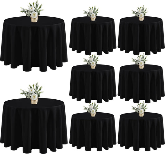 Fitable 8 Pack Black Table Cloths 120 Inch Round - Stain Resistant and Washable Tableclothes, Polyester Fabric Table Covers for Wedding, Party, Banquet, Formal Events