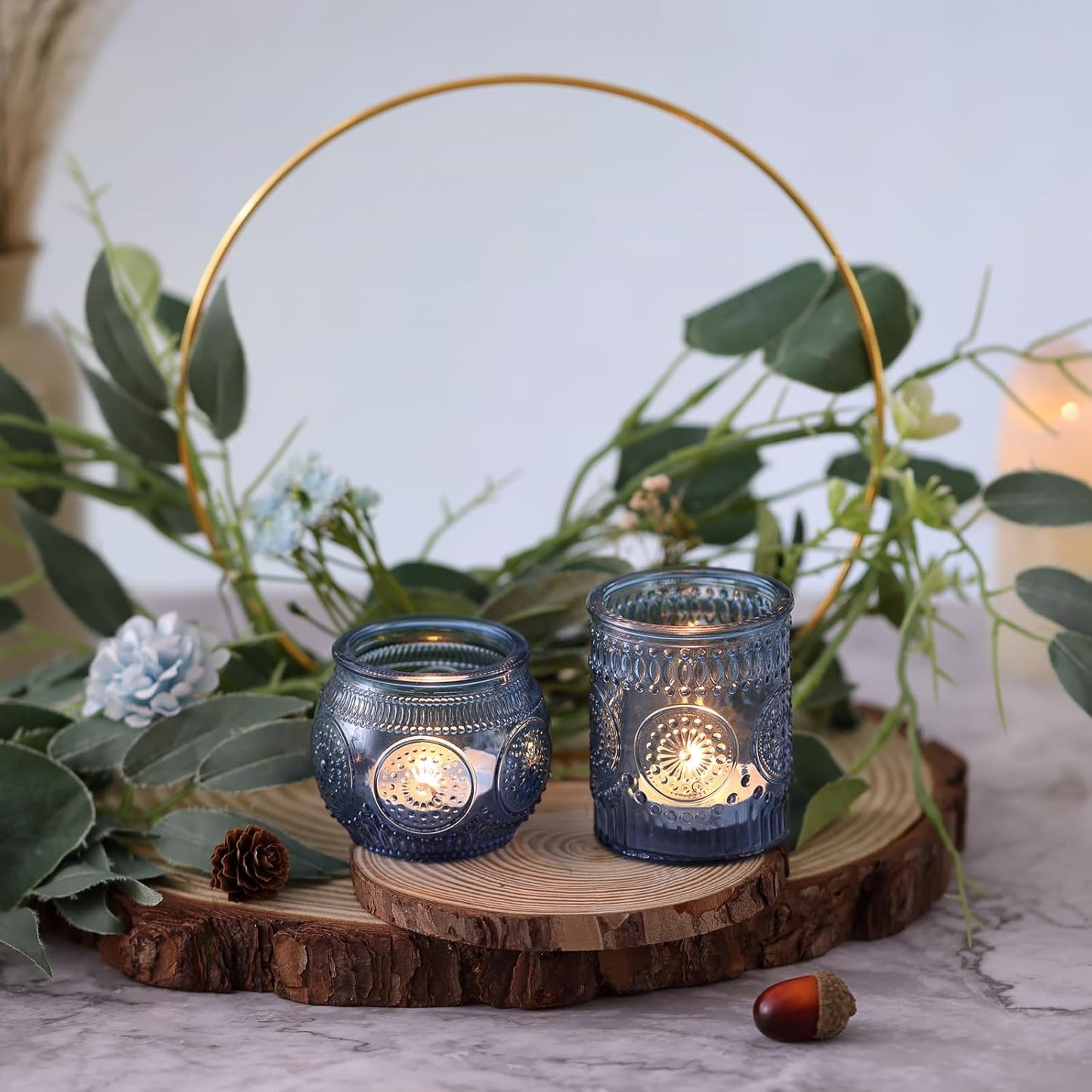 DARJEN Blue Votive Candle Holders Set of 36 - Votive Candle Holders Bulk, Glass Candle Holder for Party Decoration, Tea Lights Candle Holders for Wedding