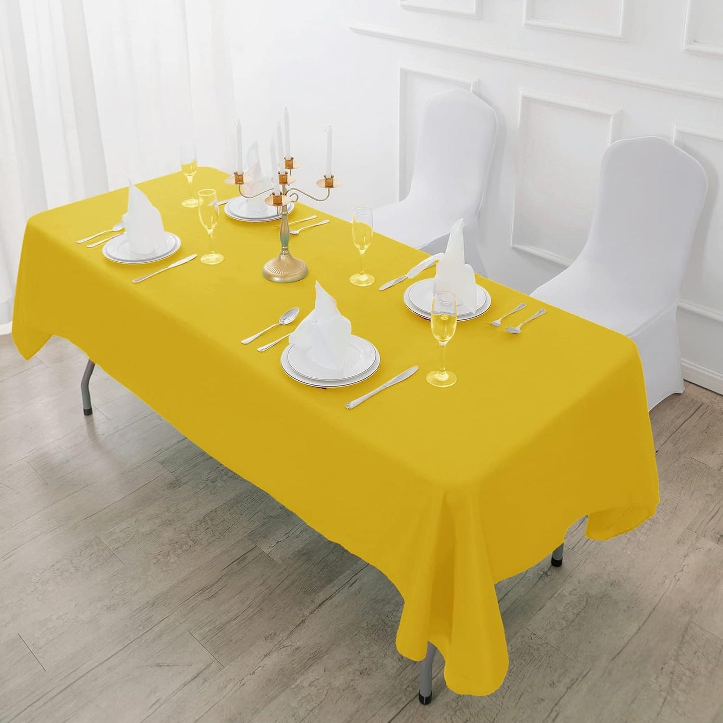Fokitut 2 Pack Waterproof Rectangle Tablecloth, 60x102 Inch, Stain Resistant and Wrinkle Polyester Table Cloth, Fabric Table Cover for Kitchen Dining, Wedding, Party, Holiday Dinner-Yellow