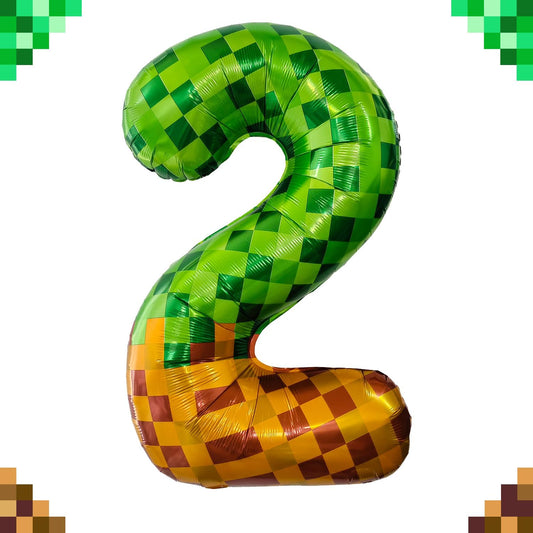 Pixel & TNT Theme 40in Giant Number Balloons - Foil Mylar Birthday Party Decorations for Kids Adults Cumpleaños, Block Style Pixel Art Shape Balloon Decor Supplies (Pixel, Number 2)
