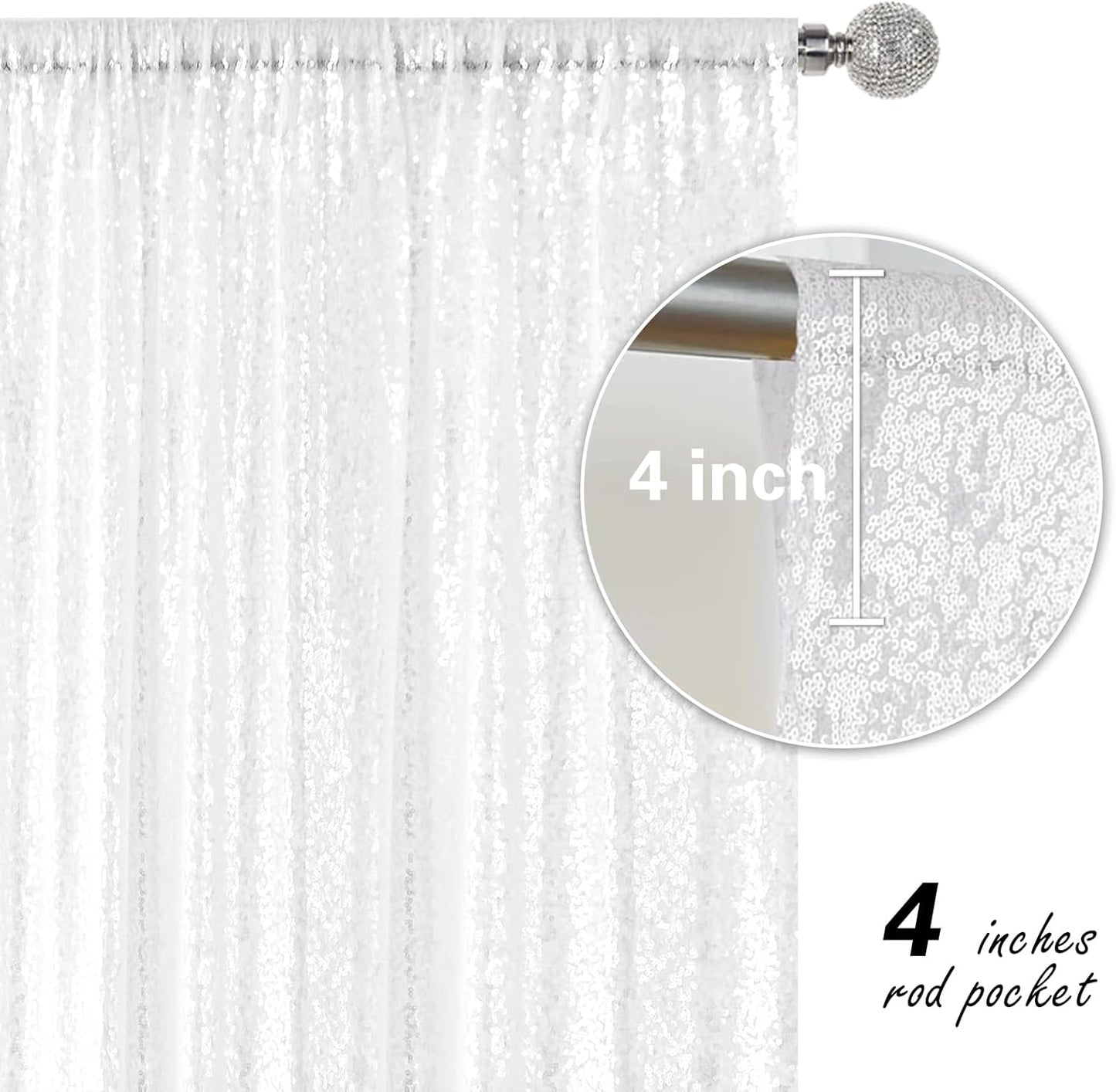 White Sequin Backdrop Curtain 2 Pieces 2FTx8FT Glitter Photography Backdrop for Party Wedding Birthday Christmas Decorations
