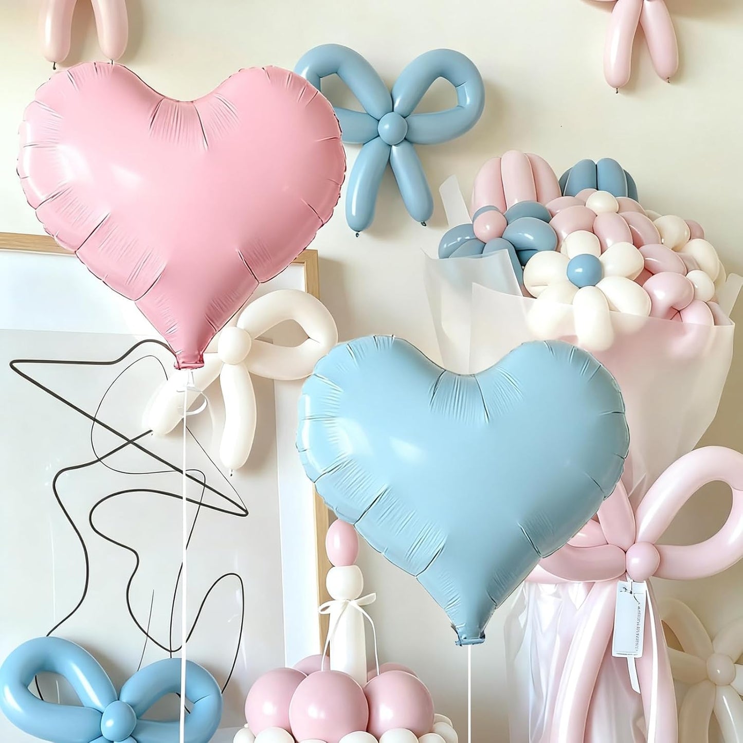 Pink Blue Heart Balloons,24Inch Large Pink Heart Foil Balloons for Valentine's Day Birthday Wedding Baby Shower Anniversary Party Decorations