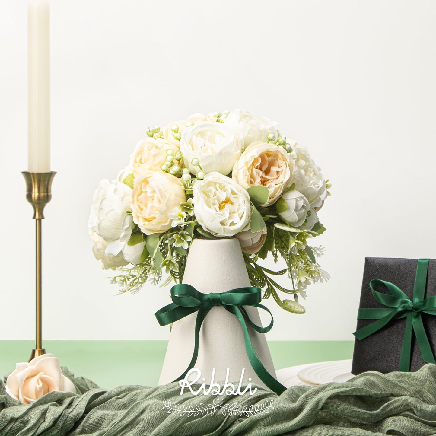 Ribbli Double Faced Forest Green Satin Ribbon,3/8” x Continuous 25 Yards,Use for Bows Bouquet,Gift Wrapping,Floral Arrangement