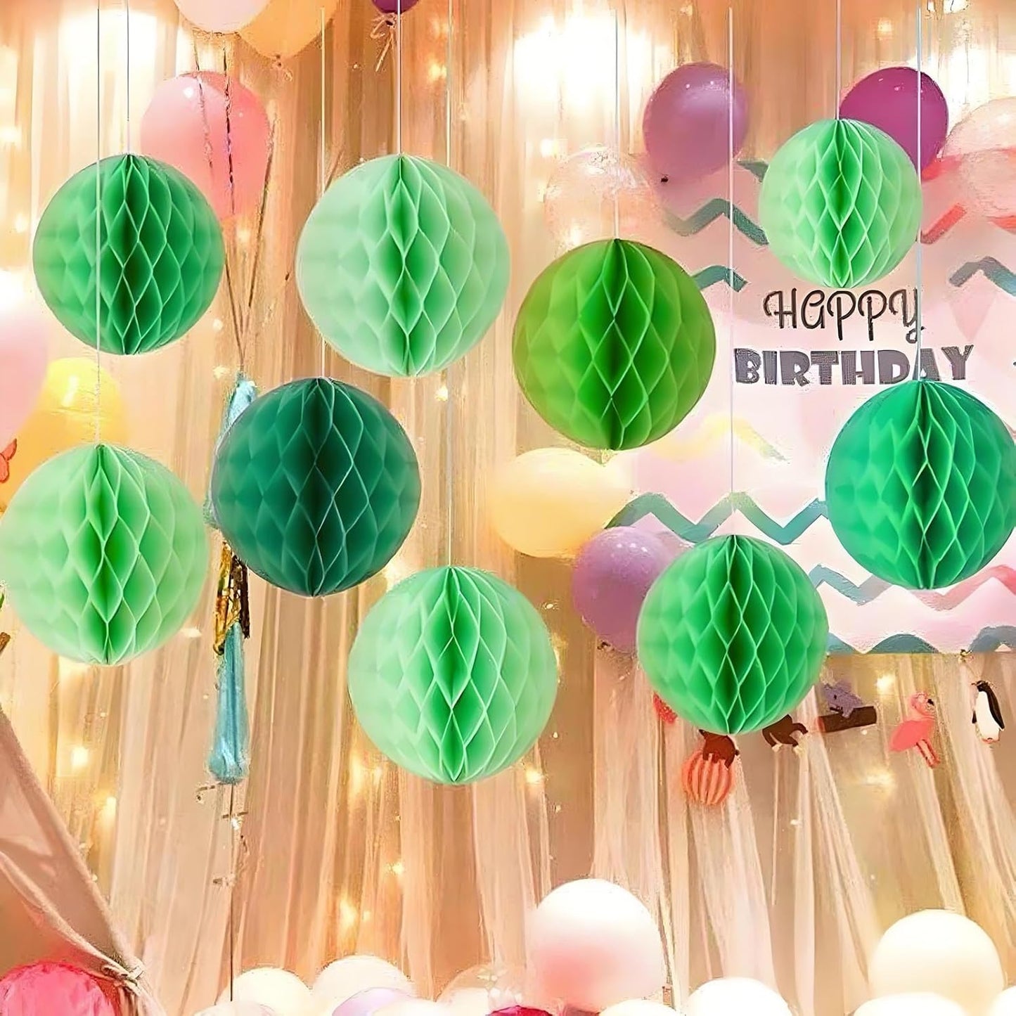 XIKSXITN Green Paper Honeycomb Balls - 12 Pack Hanging Tissue Pom Poms for Weddings, Birthdays, Spring Decor