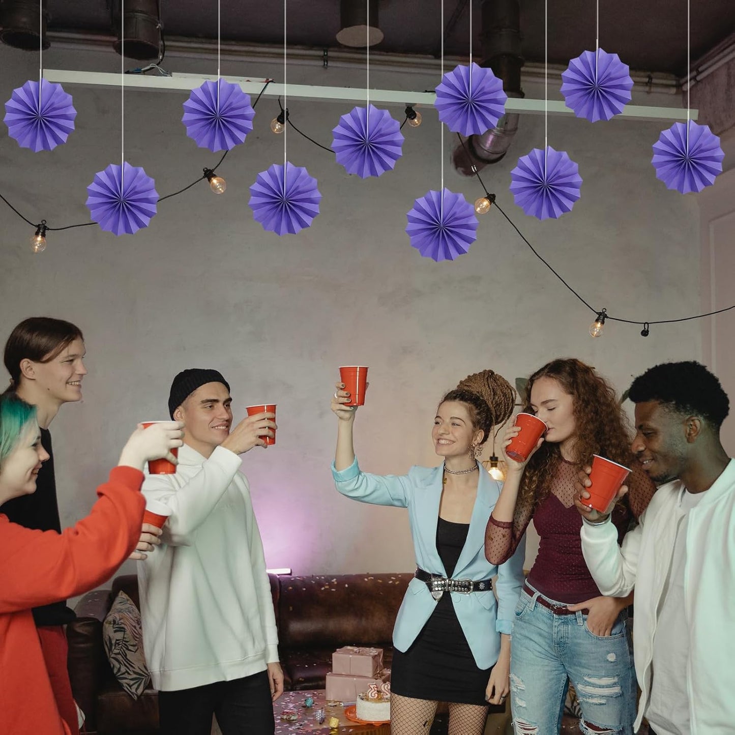 Purple Party Decorations,Purple Bridal Shower Decorations,Halloween Decor Events Accessories,Retirement Decorations Paper Fans Bulk 8in,Anniversary Decorations for Party 30 Color DIY Set(Purple)