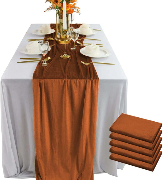 Luxurious Velvet Table Runner, 10ft Wedding Reception Decorations, 20x120inch Soft Velvet Fabric, Table Linen Overlay, Wedding Table Runners (Terracotta, 20X120inch, 5pack)