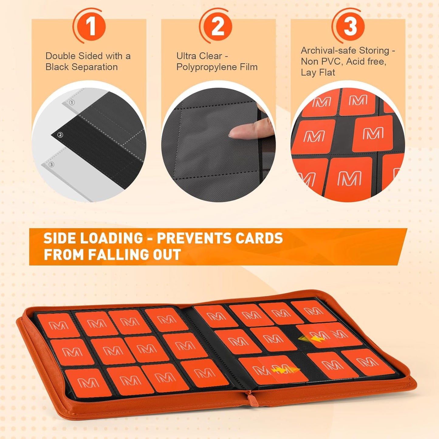 Premium Card Binder 12 Pocket for 720 Pockets Trading Card Binder, PU Zipper Card Collection Album, Sturdy Side-Loading Card Book Holder for MTG, TCG, Game Cards, Sports Cards