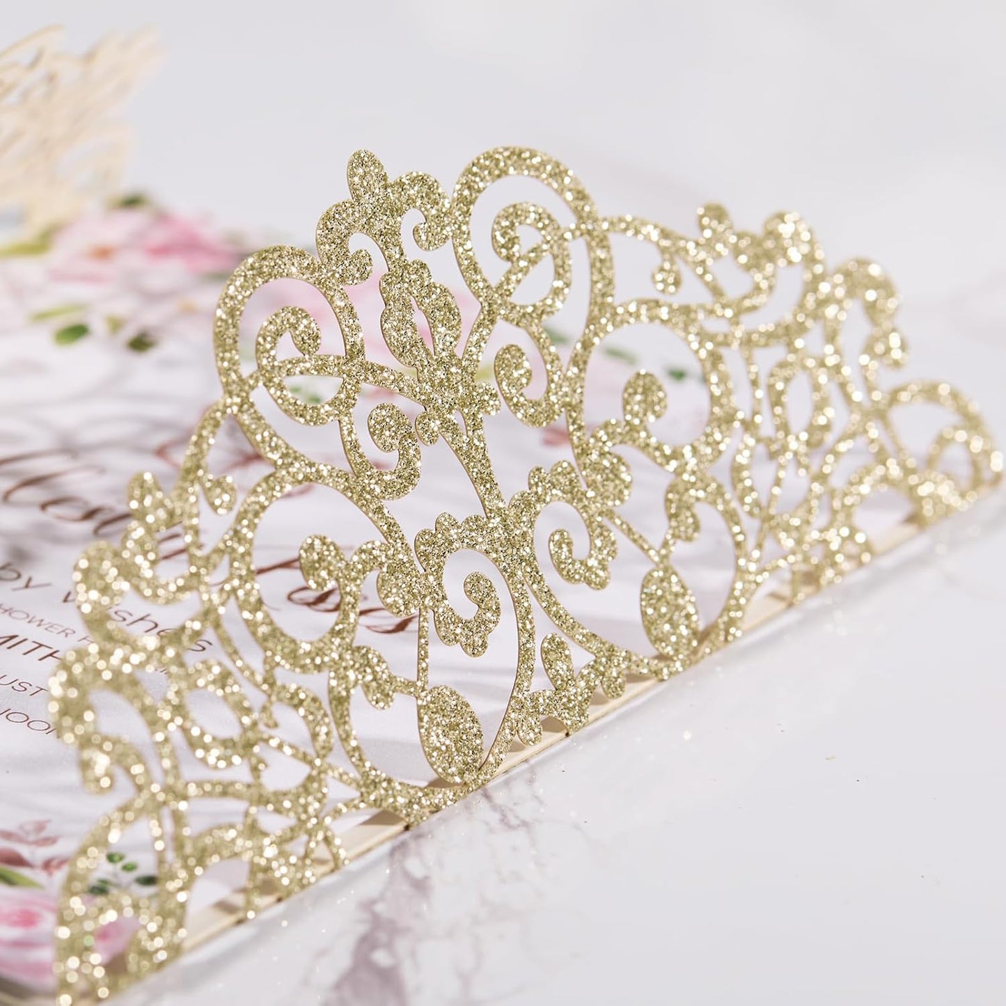 50Pcs Gold Glitter Laser Cut Wedding Invitation with Envelopes RSVP Cards and Ribbons Blank Card Invitaciones Para 15 Años Personalizados Quinceañera Baby Shower Party Invites