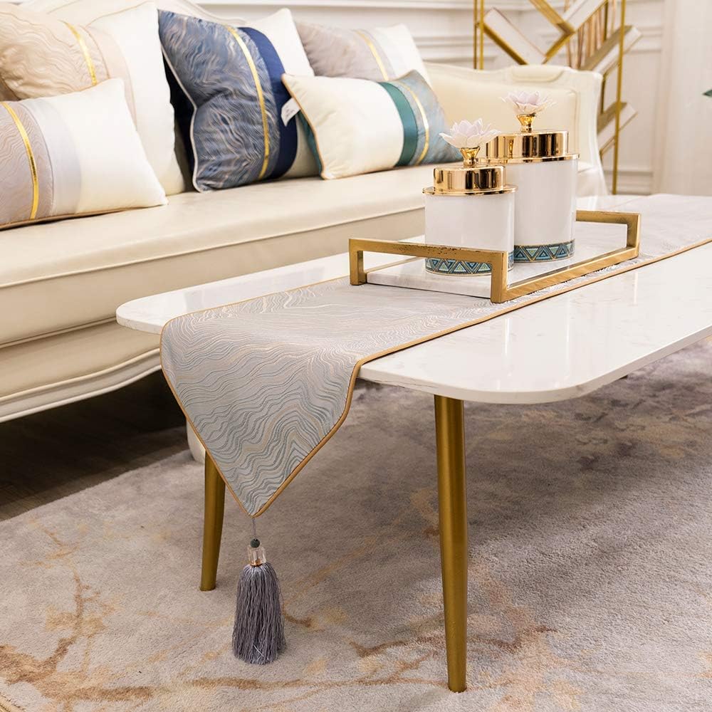 Avigers 12 x 78 Inch Decorative Luxury Abstract Striped Silver Gray Table Runners with Tassels for Home Living Room Bedroom Art Decor Wedding