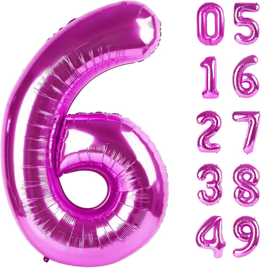 40 Inch Rosy Purple Mylar Foil Number 6 Birthday Balloon, Digital Balloons for 6 16 Boy Girl Party Decorations Supplies, Rosy Purple Big Helium Balloon Numbers for 26 36 46 60 Men Women Anniversary