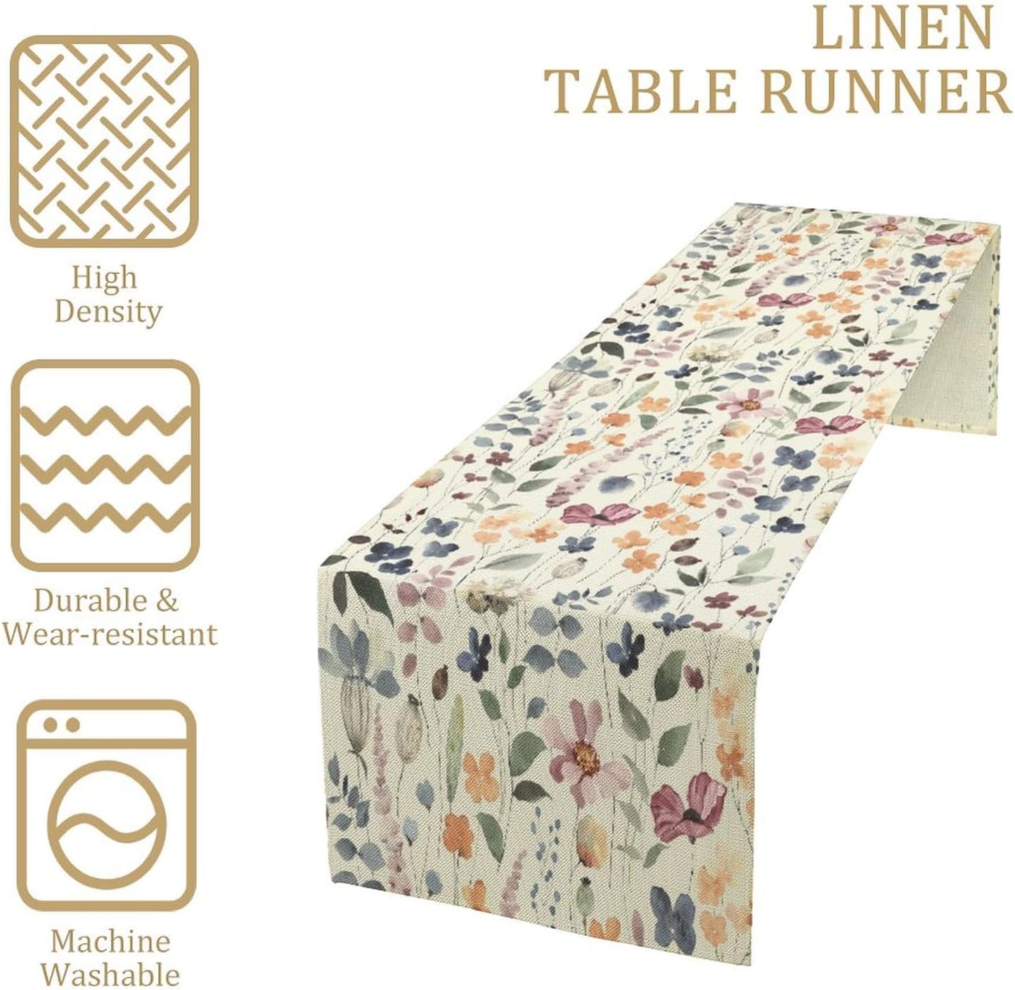 Watercolor Floral Table Runner, Vintage Colorful Floral Natural Style Pattern Decorative Home Restaurant Kitchen Rectangle Table Runner,13in（33cm） W * 108in（274cm） L