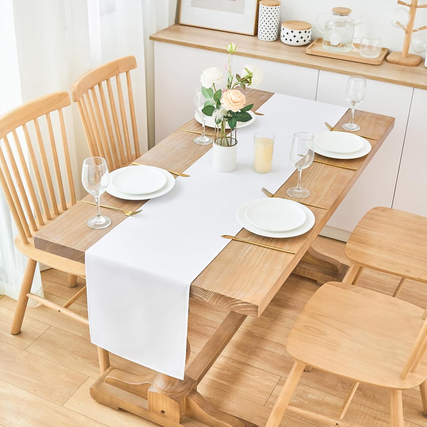 2 Pack White Table Runner 12 x 90 Inch Solid Color Farmhouse Runners Coffee Table Dresser for Daily Party Home Decoration