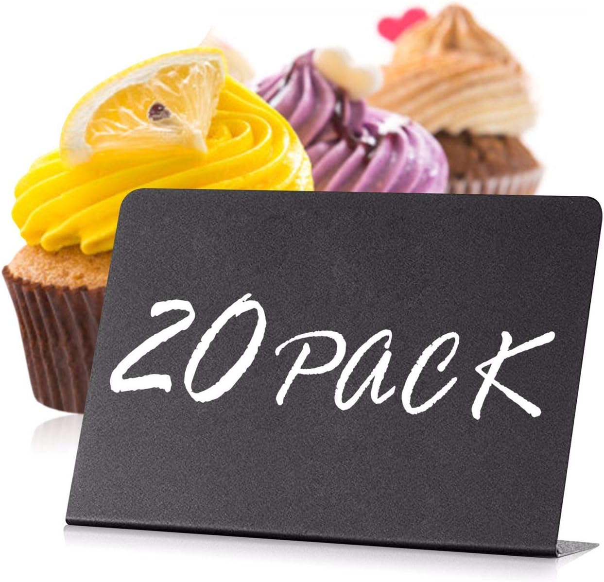 20 Pack Mini Chalkboard Signs for Food – Small 3x4 Tabletop Labels for Buffet - Wedding - Party or Catering – Reusable Plastic Black Display Stands for Chalk Board Food Tags