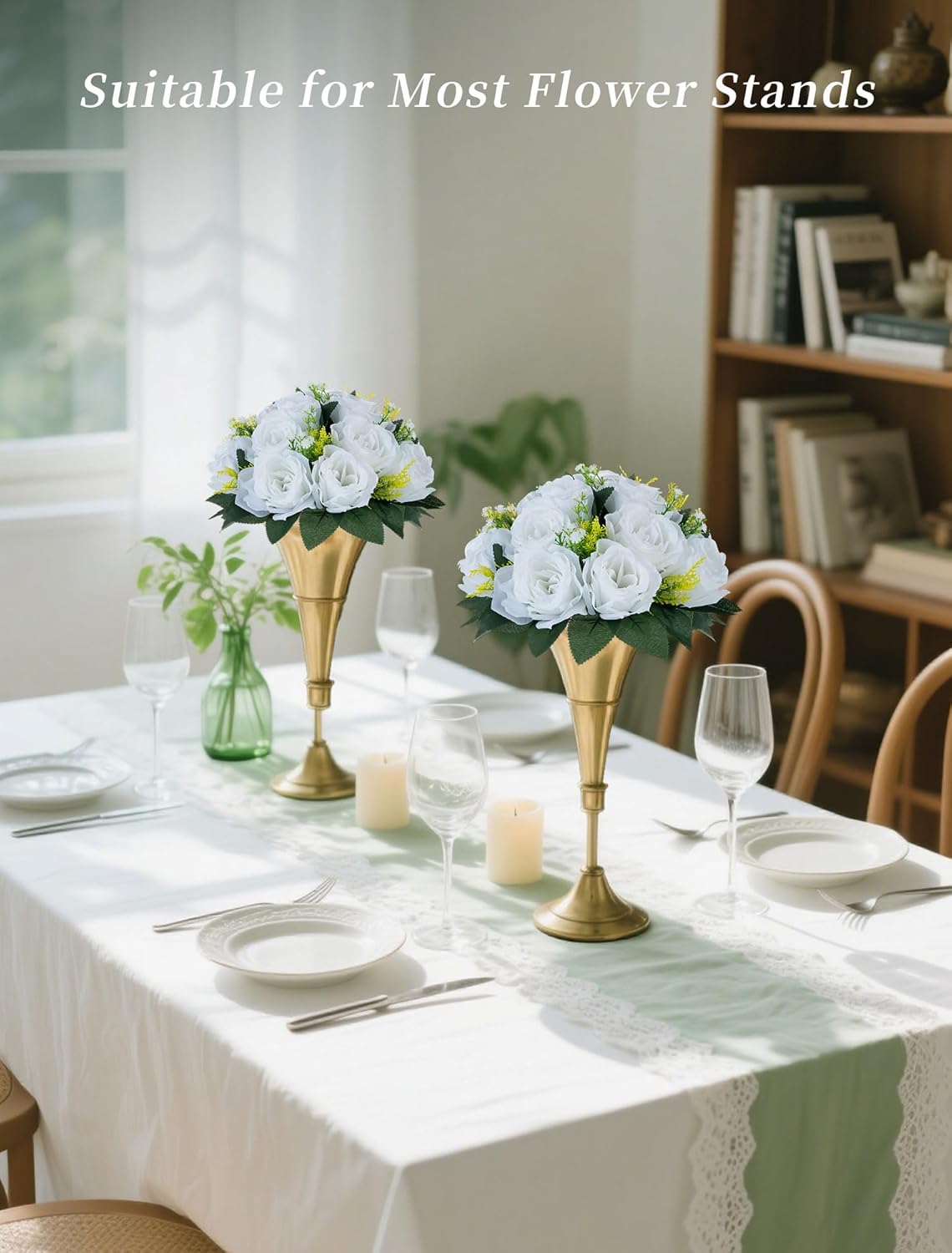 BLOSMON White Fake Flowers Centerpieces: 6 Pcs Artificial Roses Flower Ball for Wedding Dinning Table - Faux Silk Kissing Bouquet Floral Arrangement for Home Party Event Decor