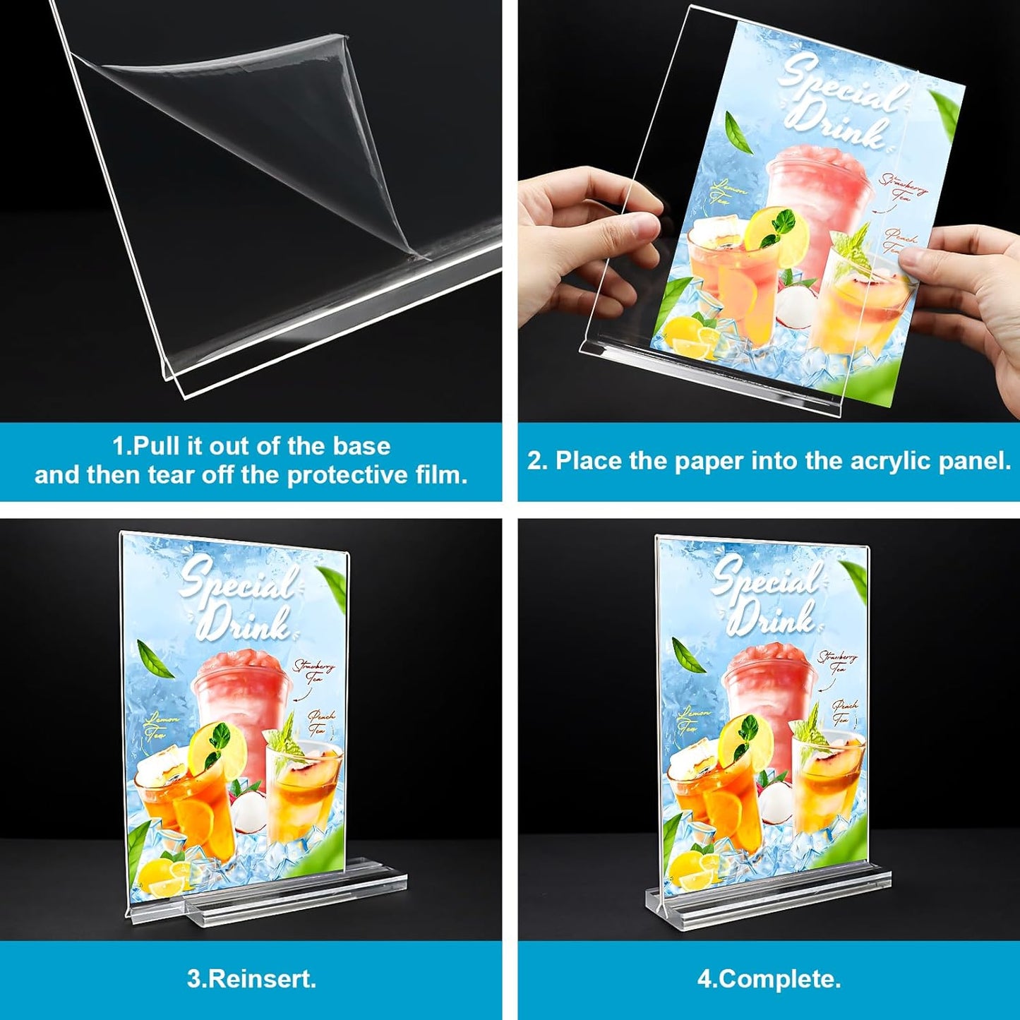 Acrylic Sign Holder 5x7, 10 Pack Clear Double Sided Table Menu Vertical Display Stand Desktop Display Stand Paper Holder Table Sign Suitable for Restaurants Office Store Show Fair