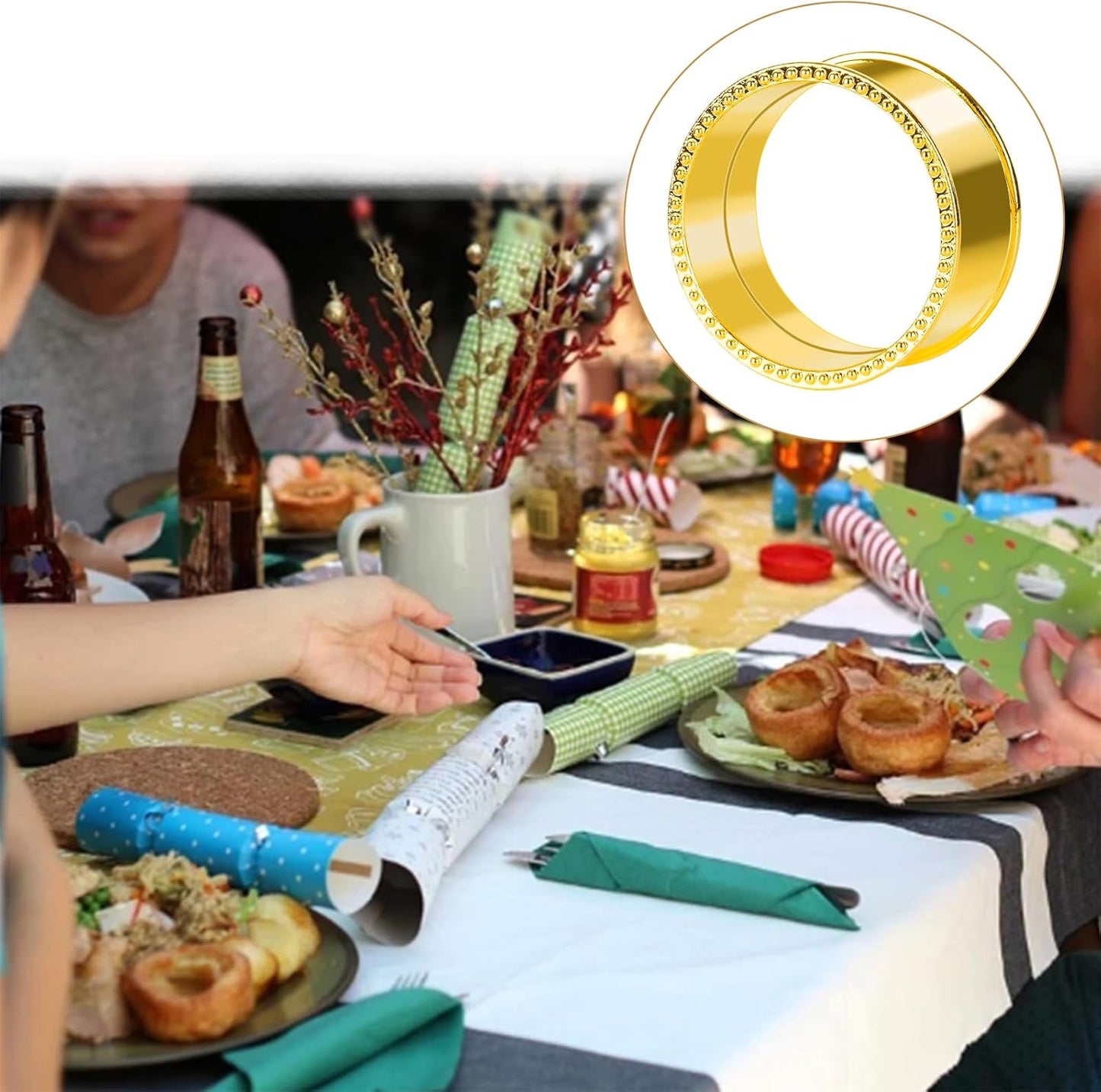 12 Pcs Stainless Steel Bead Side Napkin Rings Delicate Serviette Buckles (Gold)