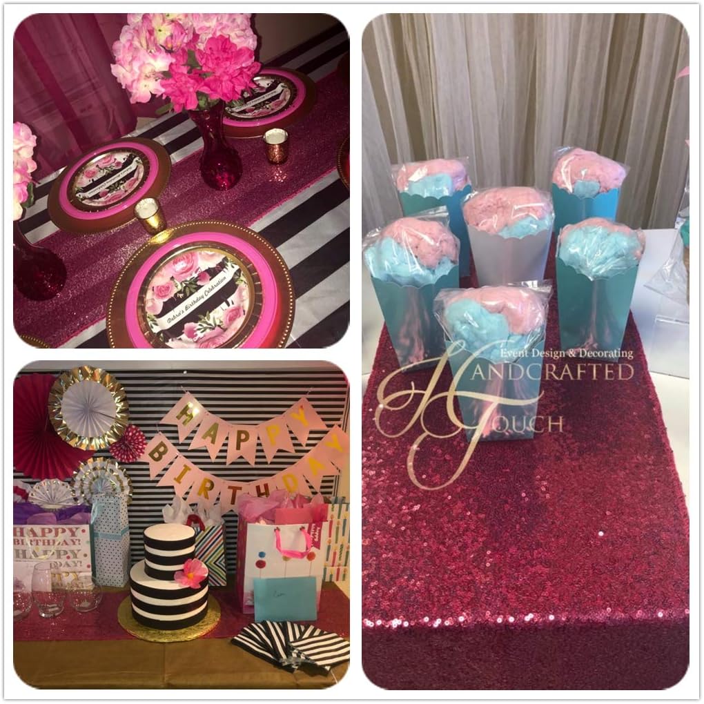 Eternal Beauty Hot Pink Table Runner for Wedding, 5PCS-12x108 Sequin Table Runner Decorations for Birthday Parties, Banquets, Graduations,Christmas