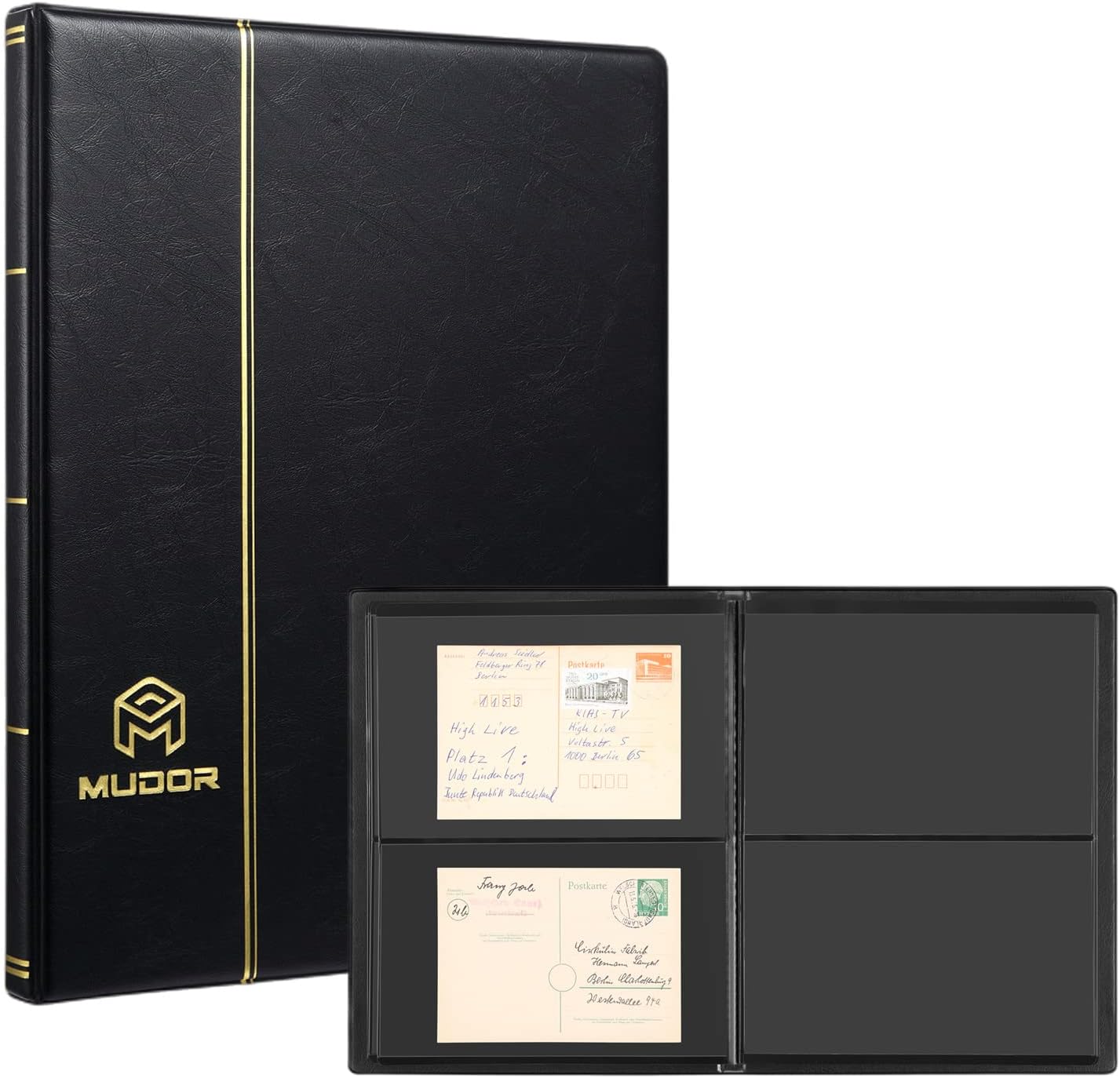 MUDOR Stamp Collecting Album, 2 Rows Pockets Stockbook for Collectors, 10 Sheets, Black