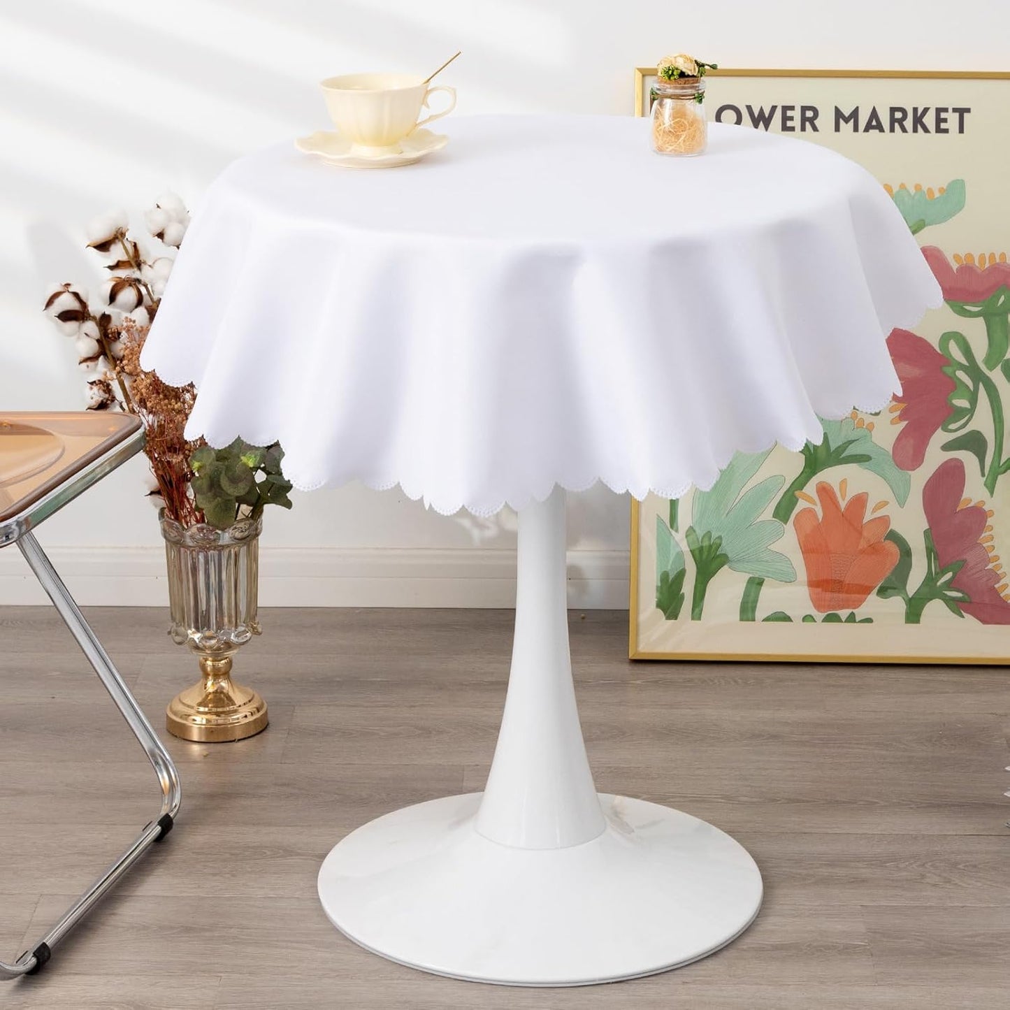 Small Round White Tablecloth 36 Inch Polyester Fabric Washable Table Cover Decorative Wrinkle Resistant Solid Color Table Cloth for Kitchen Dining Party Wedding Camping