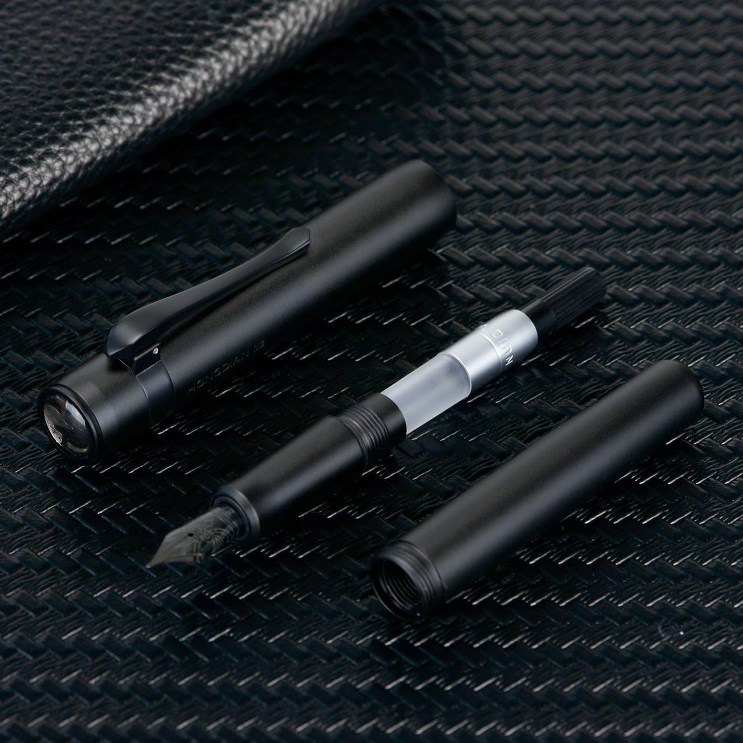 Hongdian M2 Black Forest Mini Fountain Pen, Medium Soft Nib & Sleek Shape Aluminium Short Pocket Travel Pen (Matte Black)