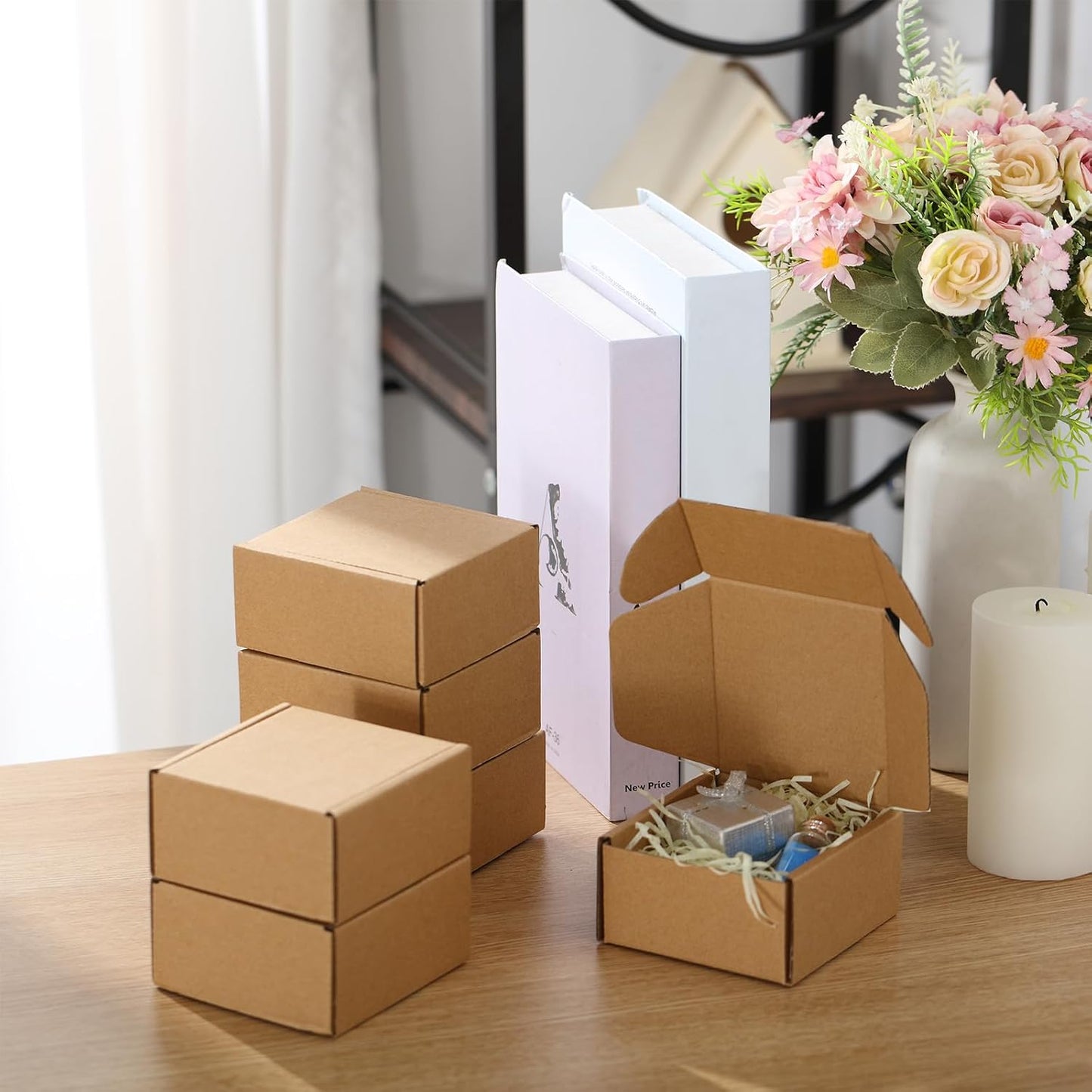 Qilery 200 Pcs Shipping Boxes Cardboard Gift Corrugated Cardboard Brown Boxes Mailer Packaging for Mailing Small Business Present (4 x 4 x 2 Inches)