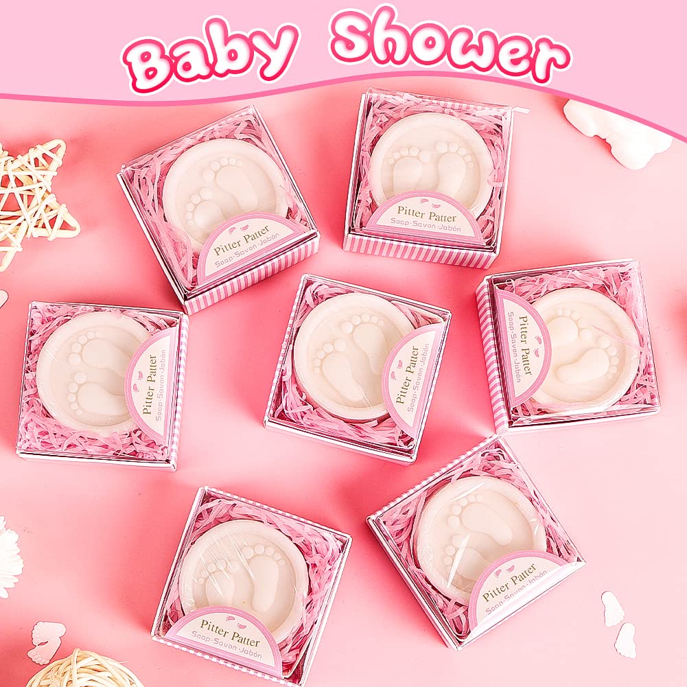 AIXIANG 24-Pack Pink Pitter Patter Handmade Soaps - Individually Wrapped Baby Shower Favors with Gift Box, Baby-feet Scented for Baby Girl Showers & Decor