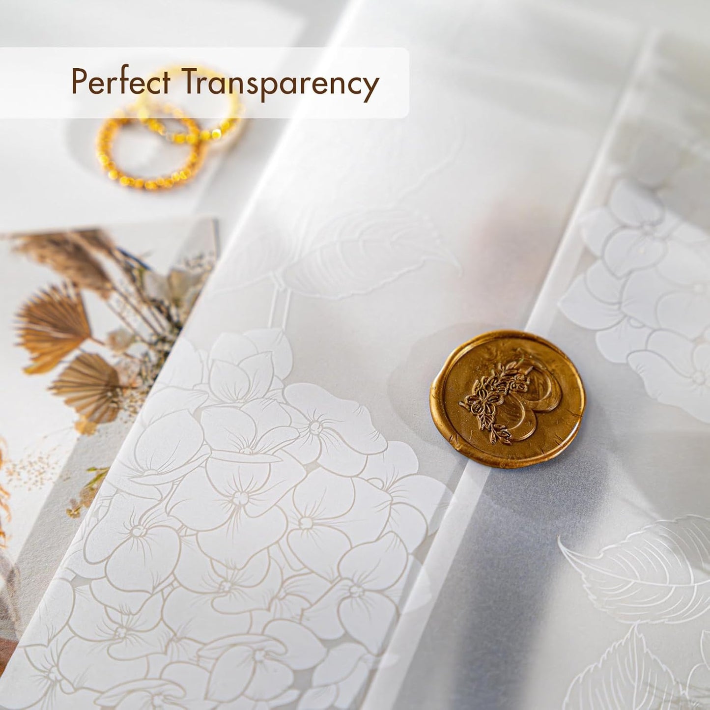 50 Pack Pre-Folded Vellum Jackets for 5x7 Invitations,AZAZA Elegant Translucent Invitation Sleeves,115GSM Vellum Jackets 5x7, Wedding Invitation Accessories, for Weddings Birthdays, Hydrangea Floral